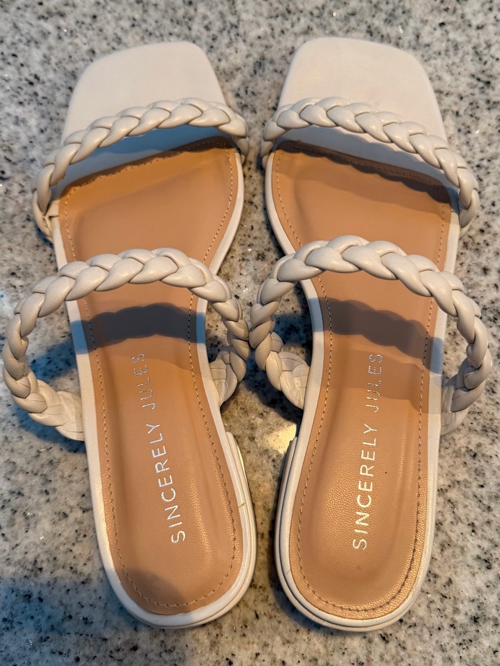 Sincerly Jules Cream Braided Double-Strap Slide Sandals, Ivory, Size 9 M